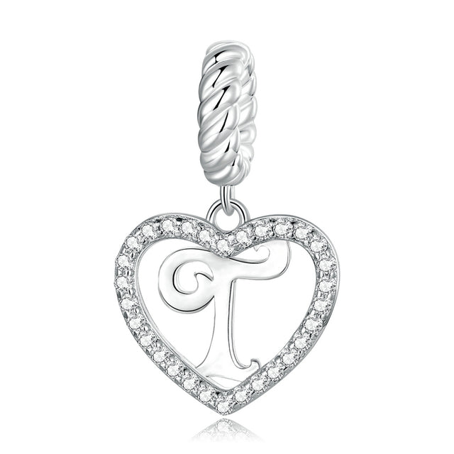 Alphabet A - Z Heart Dangle Charm | CZ