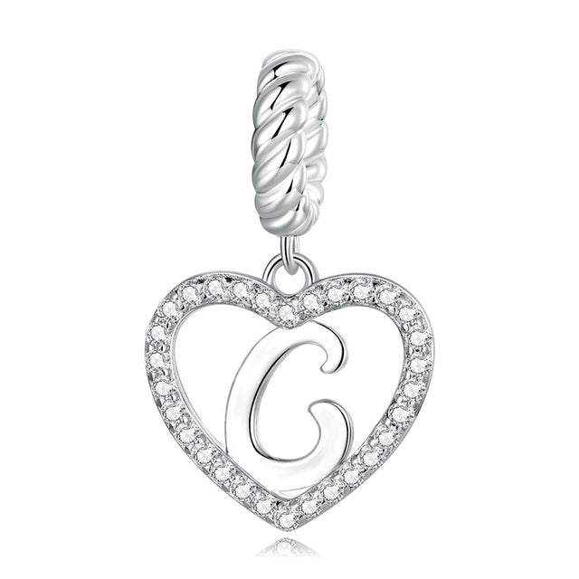 Alphabet A - Z Heart Dangle Charm | CZ