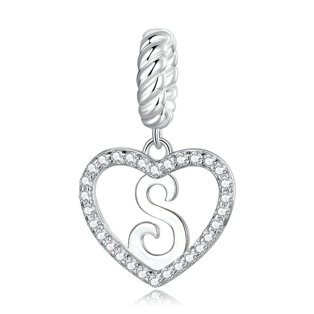 Alphabet A - Z Heart Dangle Charm | CZ