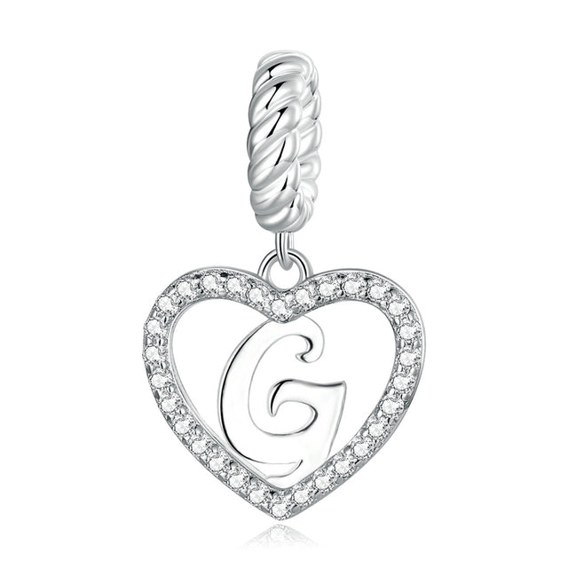 Alphabet A - Z Heart Dangle Charm | CZ