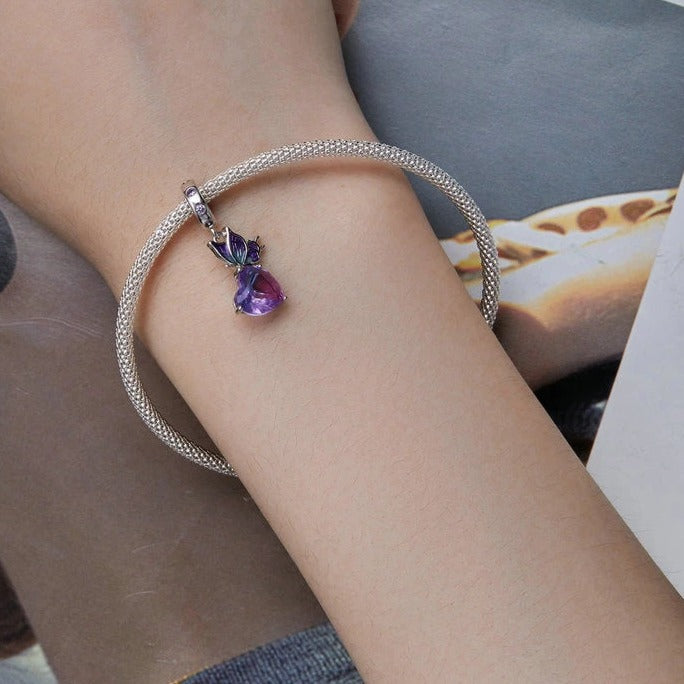 Exquisite Pearlescent Butterfly &amp; Heart Dangle Charm | CZ EN