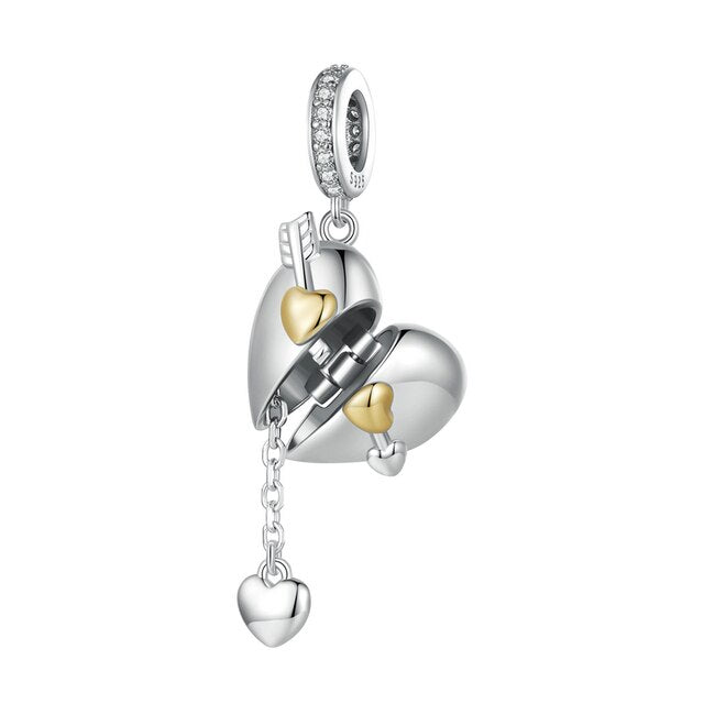 Two-Tone Heart &amp; Arrow Dangle Charm | GP CZ