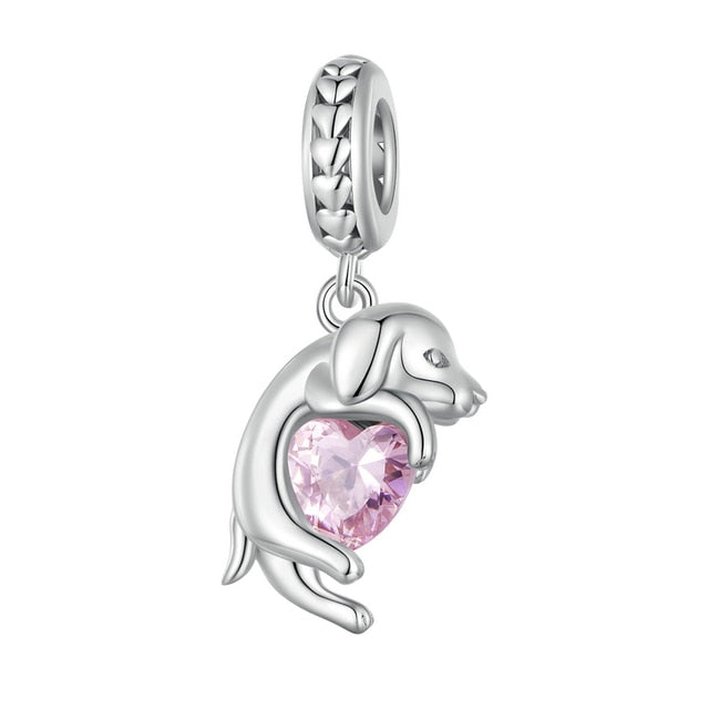 Doggo &amp; Heart Dangle Charm | CZ