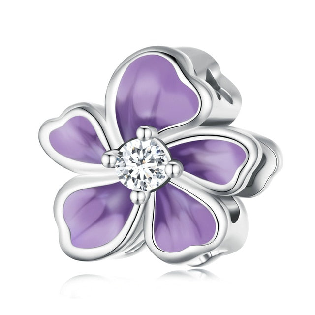 CharmSA Purple Flower Charm | Fits Pandora Bracelets | Sterling