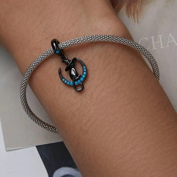 Witches Hat Cat &amp; Moon Dangle Charm | CZ EN