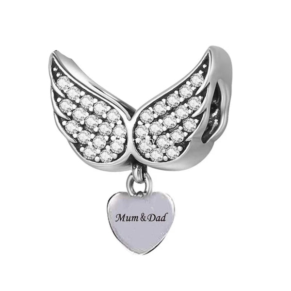CharmSA Mom Dad Angel Wings Dangle Charm Fits Pandora
