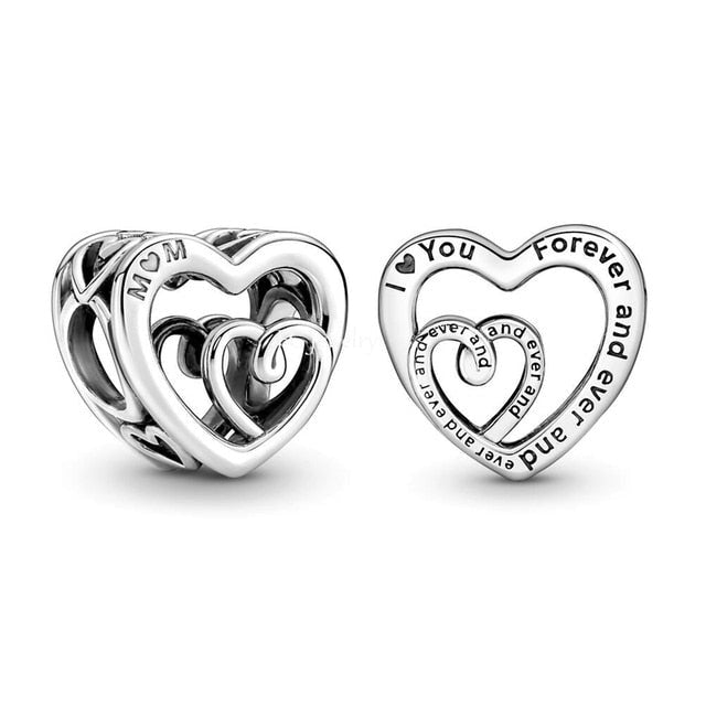 Sterling Silver MoM I Love You Forever Ever &amp; Ever Charm with intricate heart design and touching message for moms.