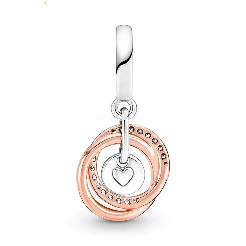 Always Together Dangle Charm with interlocking Sterling Silver design and heart detail | RGP CZ | Pandora compatible charm