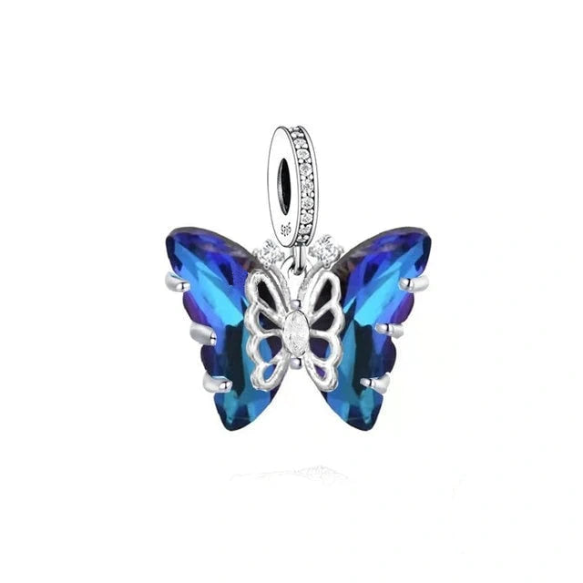 Large Dark Blue Butterfly Dangle Charm | CZ