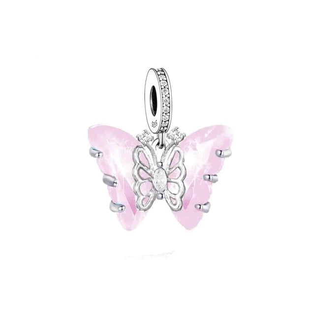 Large Pink Butterfly Dangle Charm | CZ