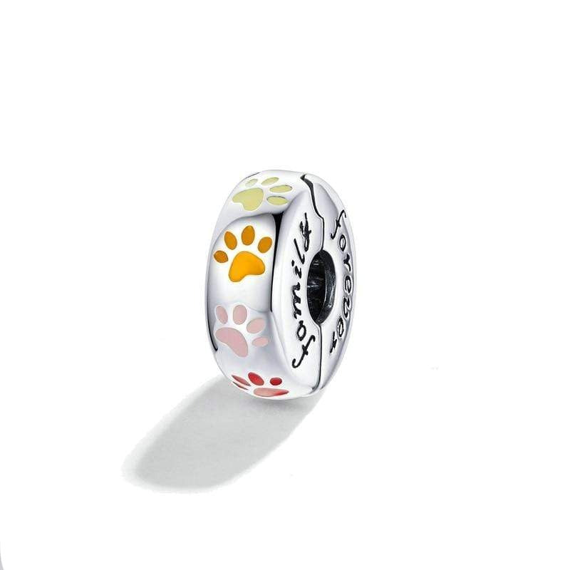 Celebrate the unconditional love of your furry friends with this adorable &quot;Family Forever&quot; Paw Clip. Designed for the person who treasures every paw print on their heart, this charm adds a playful and colourful touch to any bracelet. Featuring vibrant enamel paw prints in pink, red, orange, and yellow, it&#39;s a joyful reminder that pets are family too. The engraved &quot;Family Forever&quot; message makes it even more meaningful. Pandora-compatible and crafted from high-quality sterling silver, it&#39;s a must-have for any