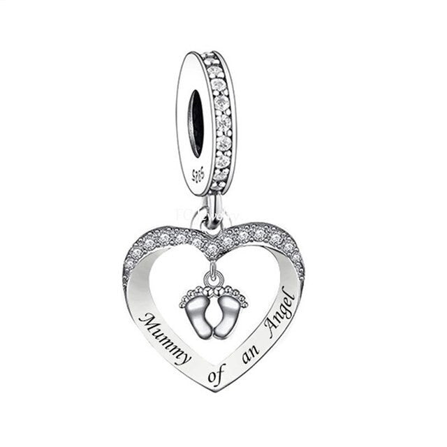 &quot;Mummy of An Angel&quot; Heart Dangle Charm | CZ