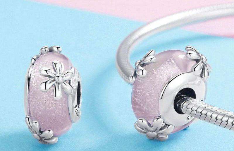 Pandora silver pink murano glass charm shop