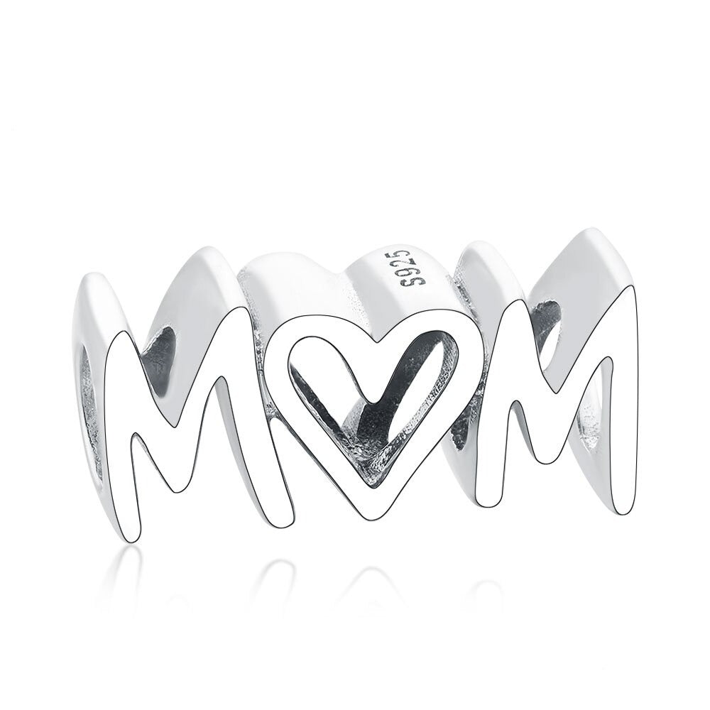 925 sterling silver mom charm with heart-shaped design