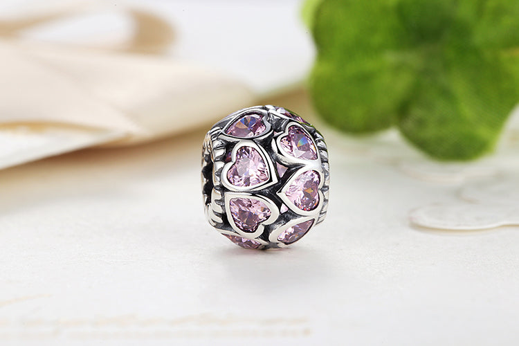 Pink Hearts Round Charm | CZ