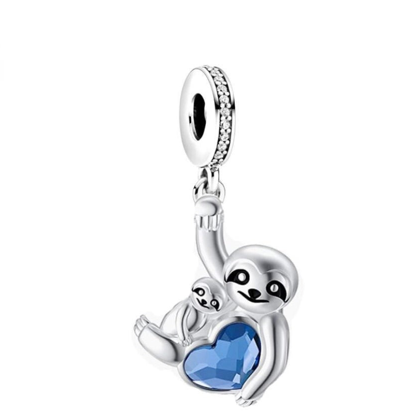 Mom &amp; Baby Sloth Dangle Charm | CZ