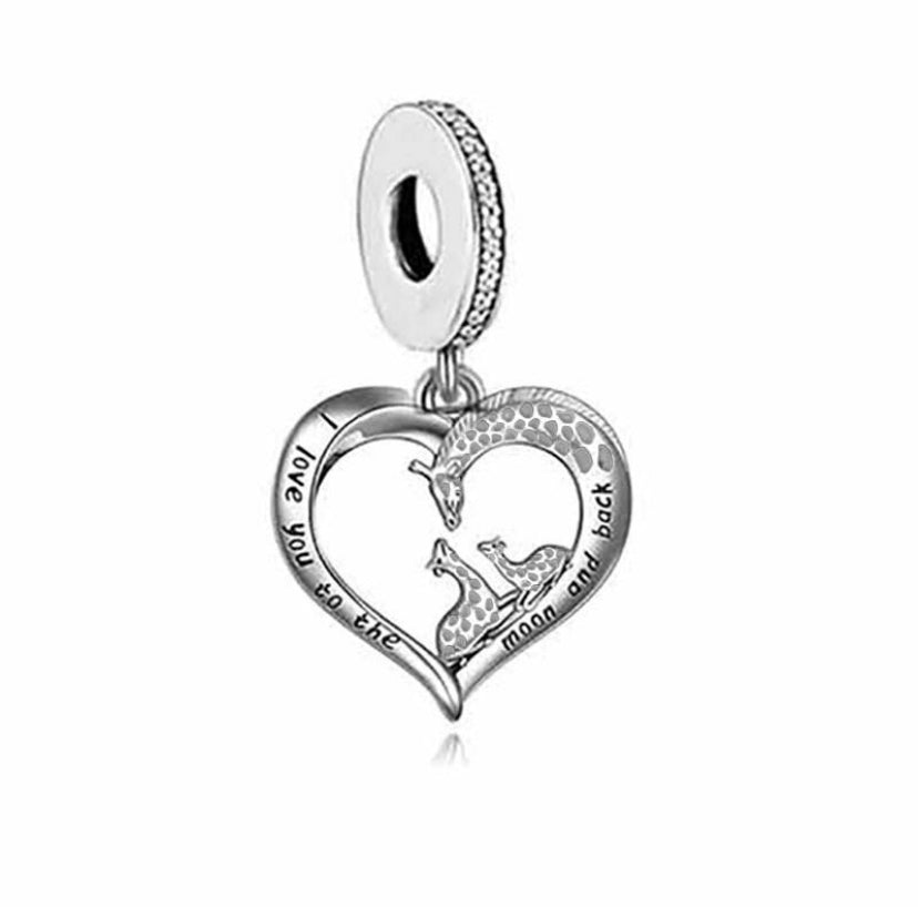 Mom Giraffe I Love You Dangle Charm | CZ