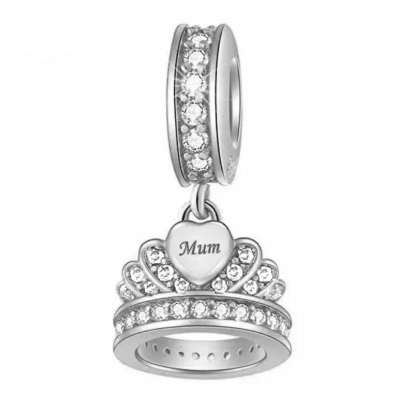 Queen Mum Crown Dangle Charm | CZ