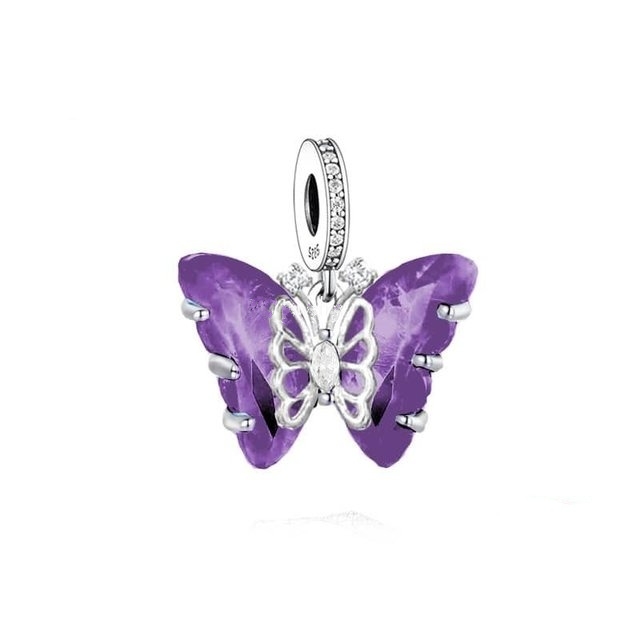 Large Purple Butterfly Dangle Charm | CZ