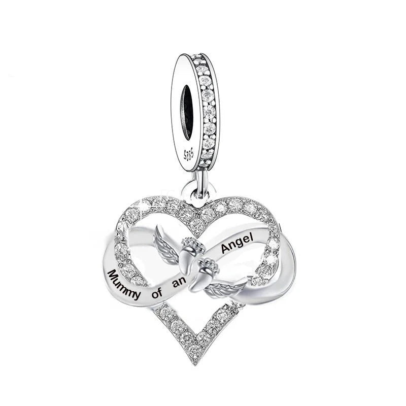 "Mummy of An Angel" Infinity Heart Dangle Charm | CZ