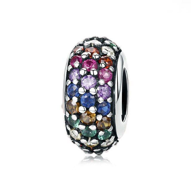 Sterling Silver Rainbow Spacer Charm with Colorful Cubic Zirconia for Pandora Bracelet