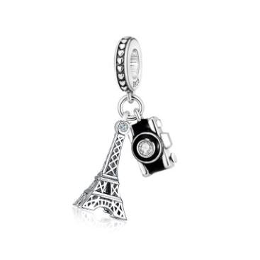 Eiffel Tower &amp; Camera Dangle Charm | CZ EN