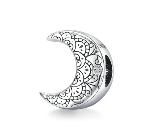 Patterned Crecent Moon Charm | CZ