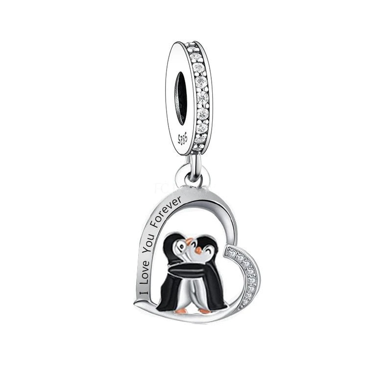 I Love You Forever Penguin Dangle Charm | CZ EN