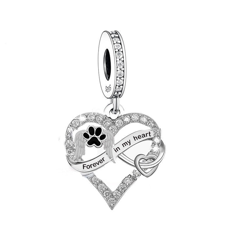 &quot;Forever In My Heart&quot; Pawprint Dangle Charm | CZ EN
