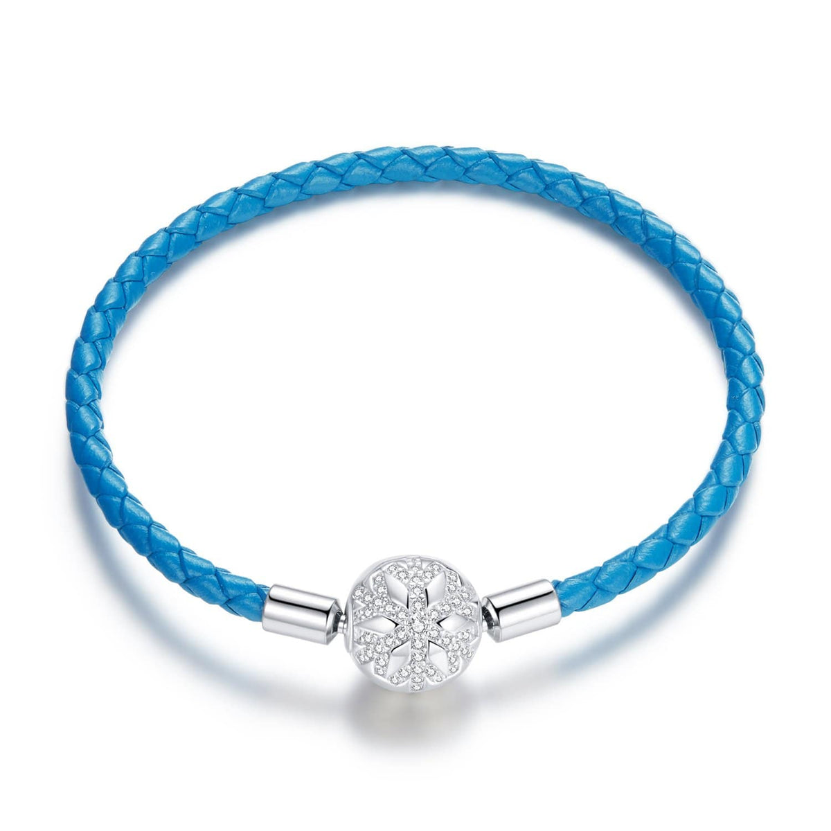 Blue Leather Snowflake Charm Bracelet