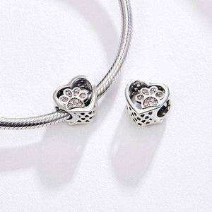 Pandora Compatible 925 sterling silver Cat Love Heart-shape Footprints Charm From CharmSA Image 4