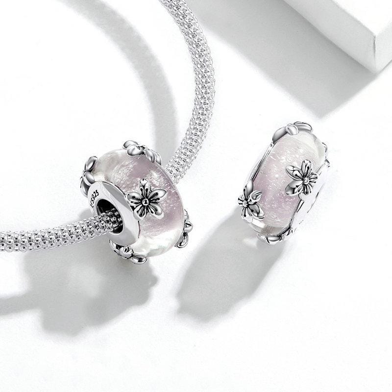Bubbles White European Murano Glass Charm [Threaded]