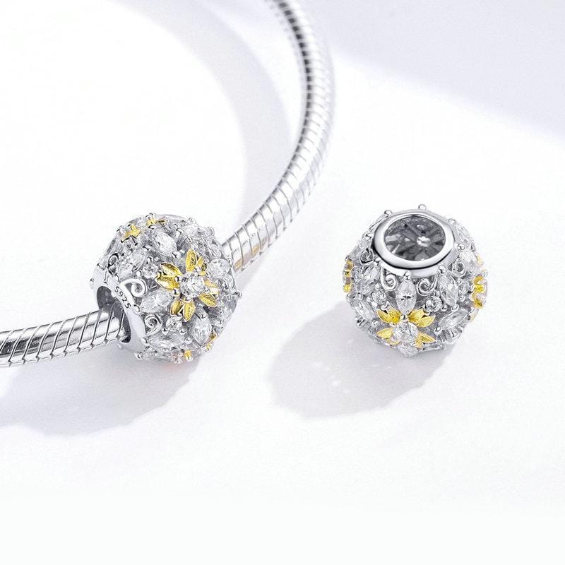 Pandora Compatible Dazzling Floral Round Charm