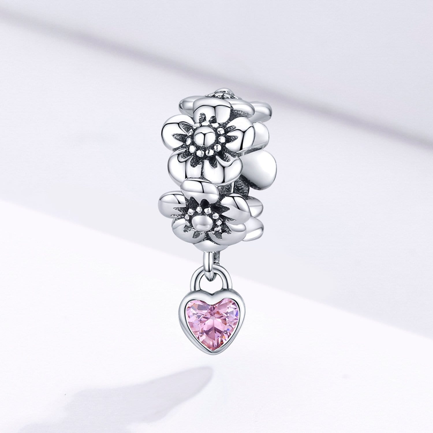 Flowery Heart Dangle Charm | CZ