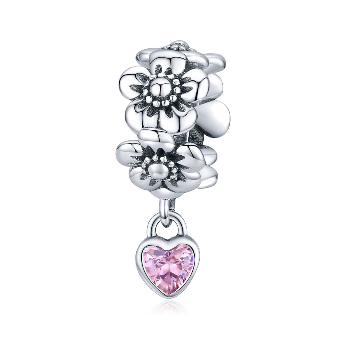 Flowery Heart Dangle Charm | CZ