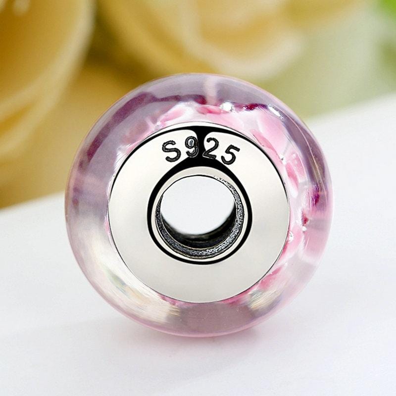 Flowery Pink European Murano Glass Charm