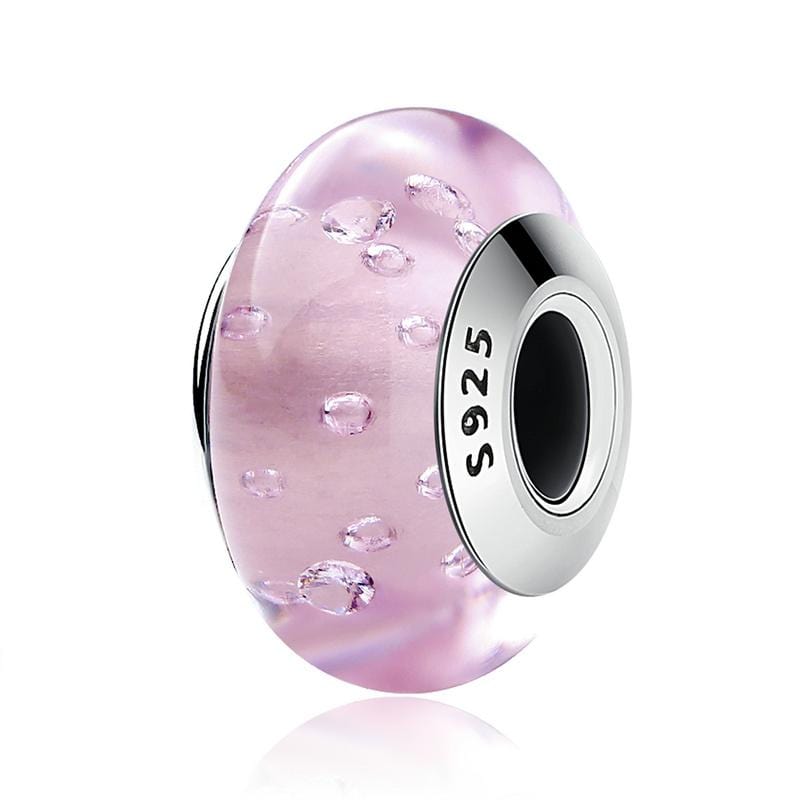 pink charm ハツネ CharmSA Threaded Bubbles Pink European Murano Glass Charm | Fits