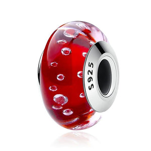 Bubbles Red European Murano Glass Charm | CZ [Threaded]