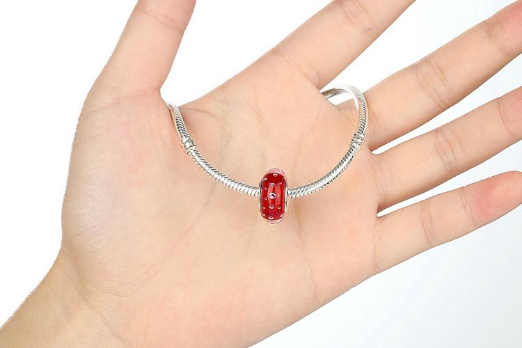 Bubbles Red European Murano Glass Charm | CZ [Threaded]