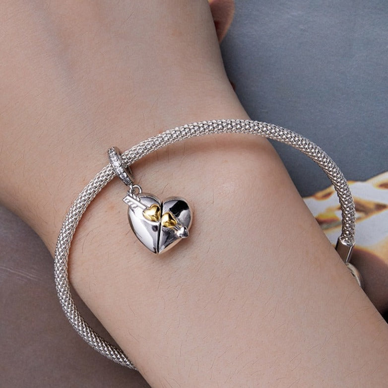 Two-Tone Heart &amp; Arrow Dangle Charm | GP CZ