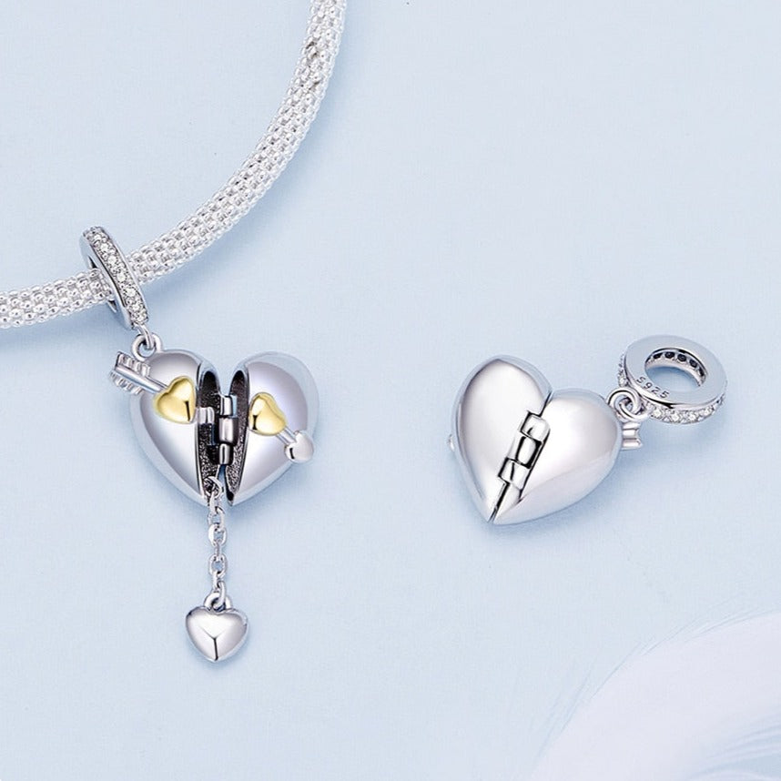 Two-Tone Heart &amp; Arrow Dangle Charm | GP CZ