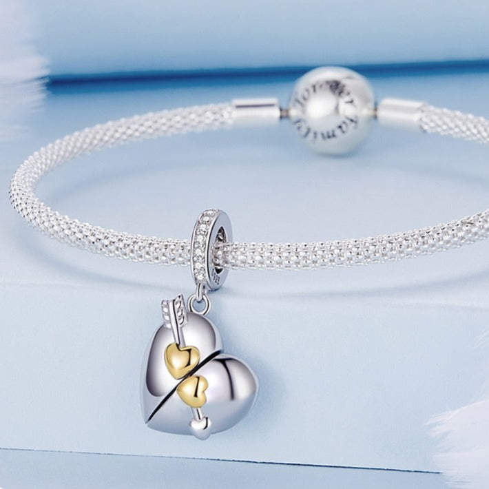 Two-Tone Heart &amp; Arrow Dangle Charm | GP CZ