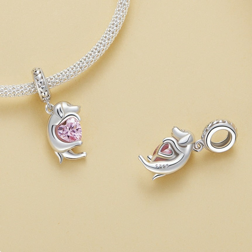Doggo &amp; Heart Dangle Charm | CZ