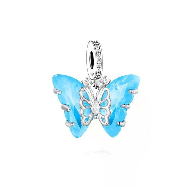 Large Light Blue Butterfly Dangle Charm | CZ