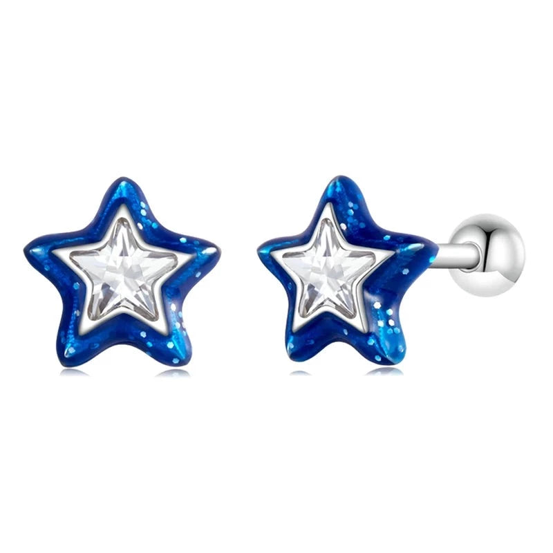 Simple Mini Blue Star Stud Earrings