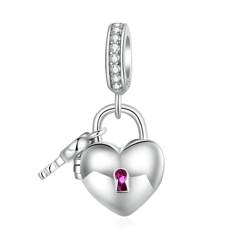 Classic Heart, Lock &amp; Key Dangle Charm | CZ