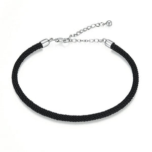 Black Fabric Braided Charm Bracelet