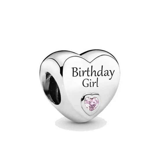 CharmSA Birthday Girl Engraved Heart Charm Fits Pandora
