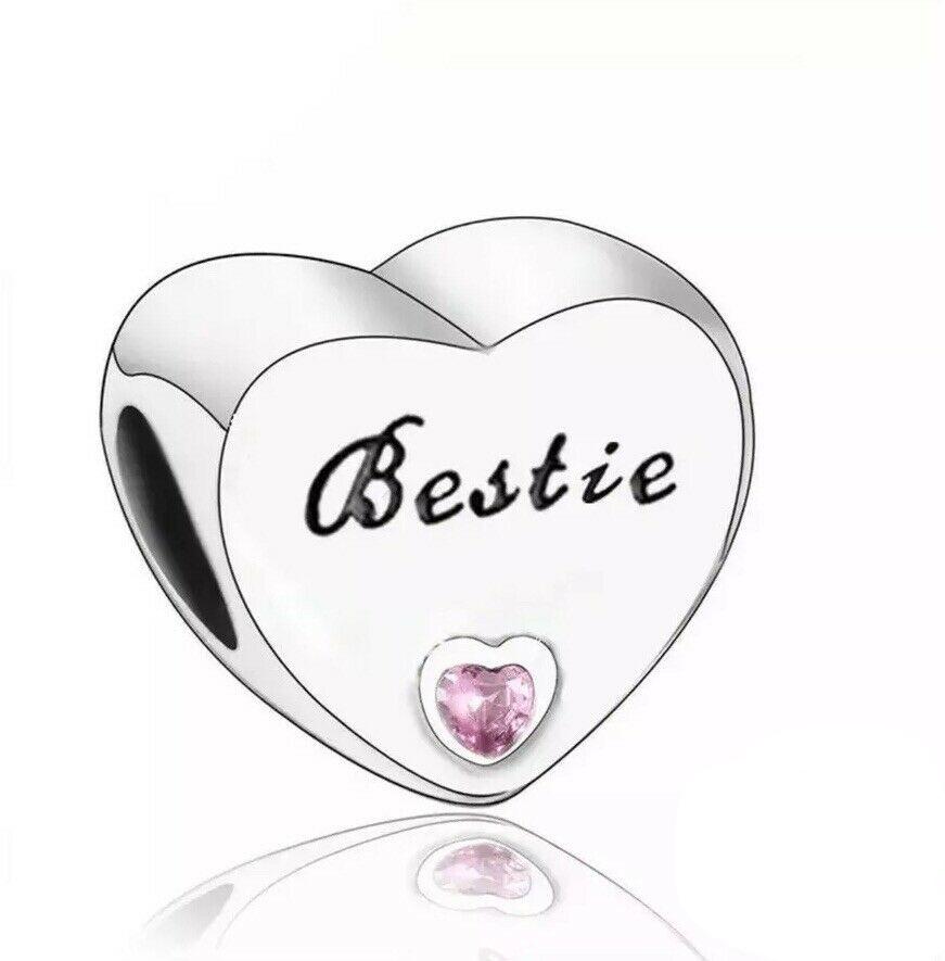 &quot;Bestie&quot; Engraved Heart Charm | CZ