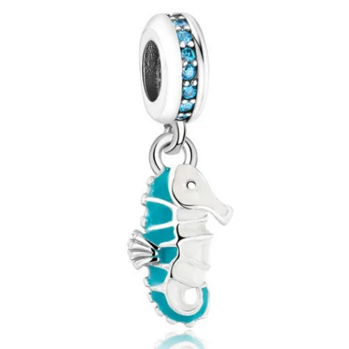 Teal Sea Horse Dangle Charm | CZ EN